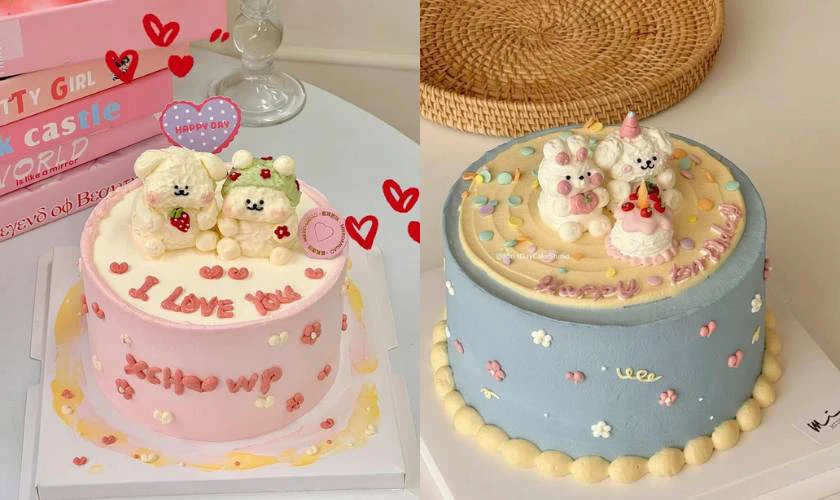 Mẫu bánh kem Valentine 14/2 cho nữ màu pastel