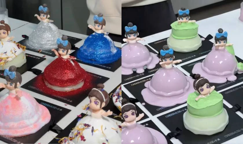 Bánh và kem chảy dạng váy công chúa màu sắc