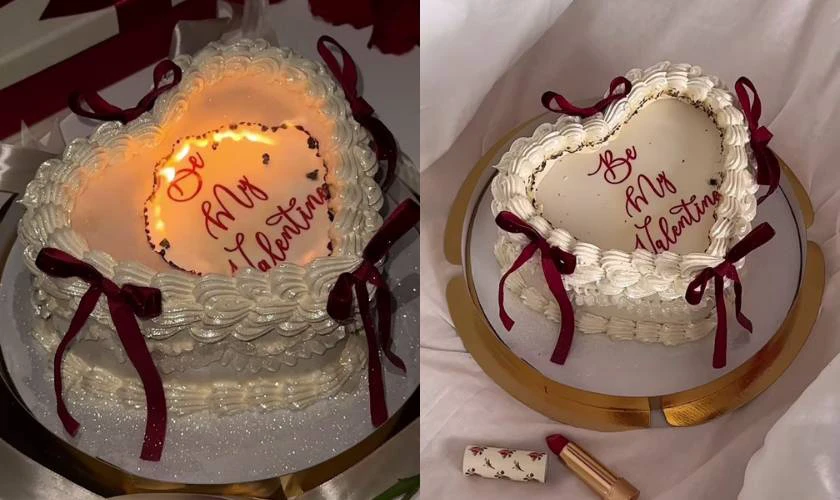 Bánh kem cháy kèm thông điệp bí ẩn có nơ đỏ