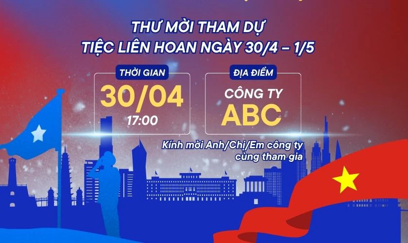 Mẫu mời tiệc liên hoan ngày lễ 30/4 1/5 sắc nét