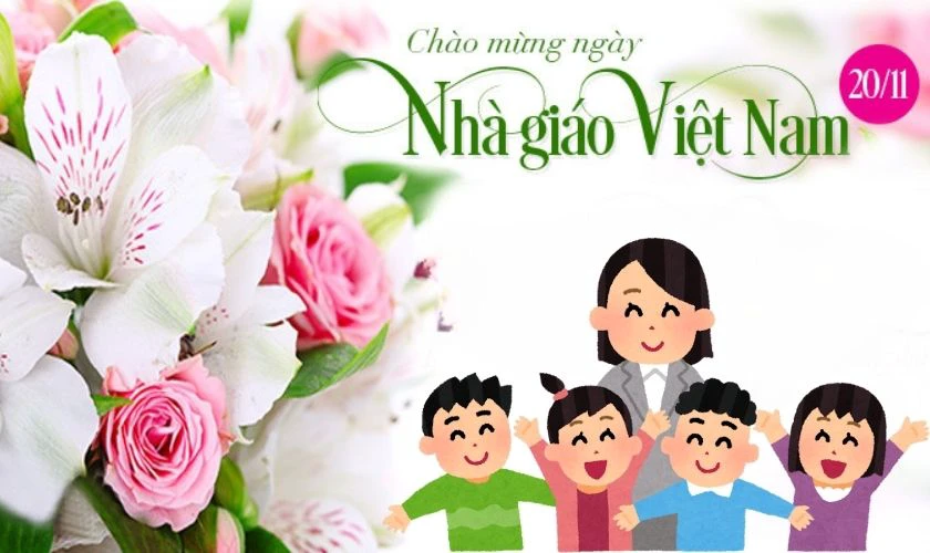 Thiệp 20/11 hoa dành tặng cô