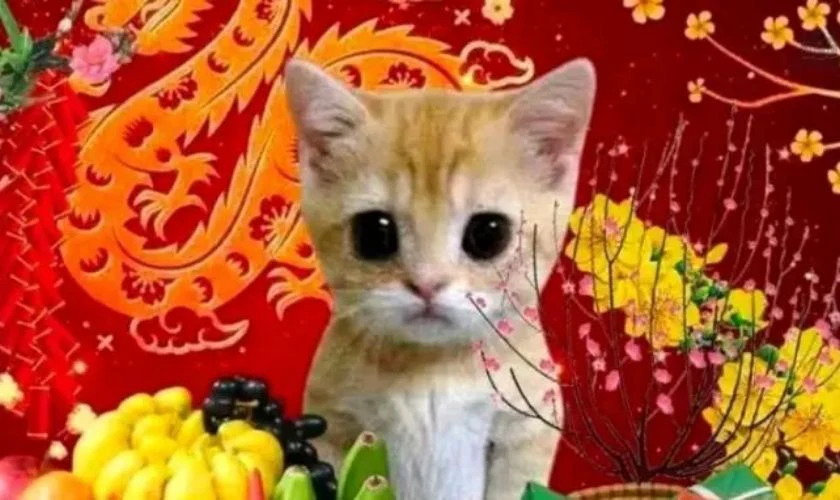 Meme mèo ngày Tết hài hước 2026