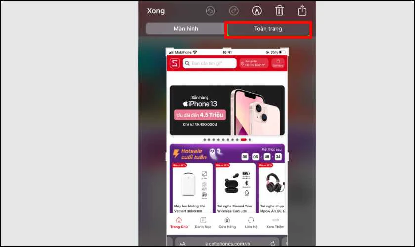 Mẹo chụp màn hình toàn trang trên iPhone