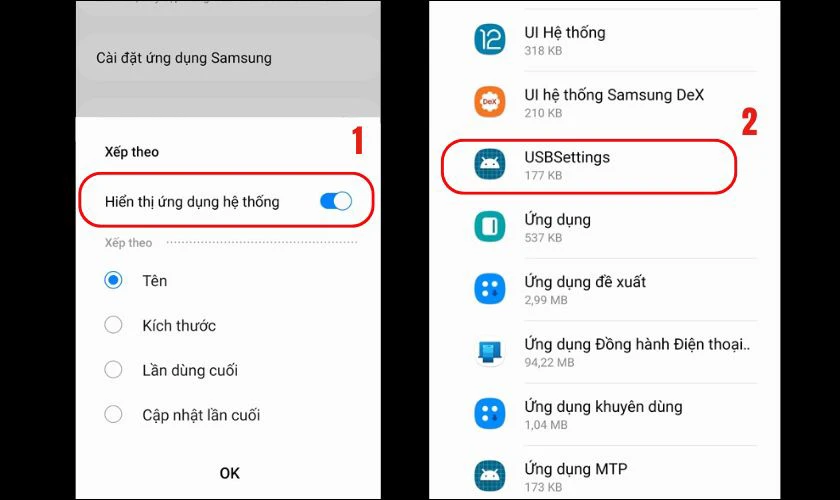 Tìm và chọn vào mục Cài đặt USB hoặc USB Settings