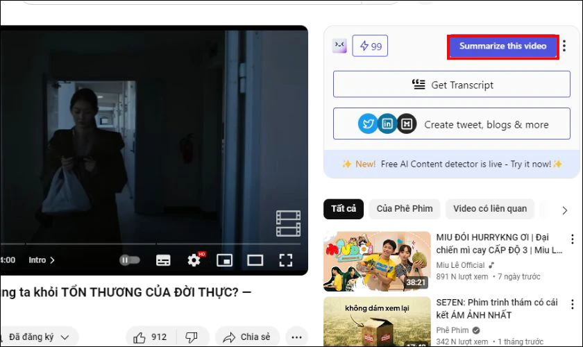 Bạn chỉ cần nhấp vào nút Summarize this video
