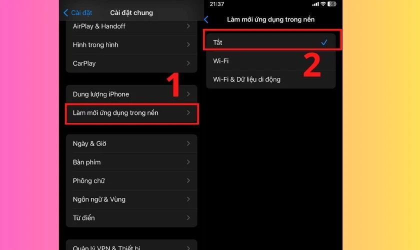 Tắt làm mới ứng dụng nền