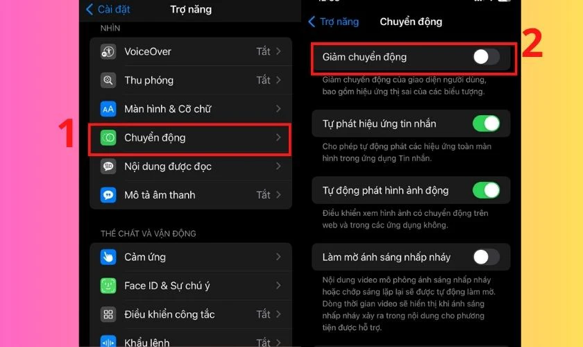 Sau đó chọn Chuyển động