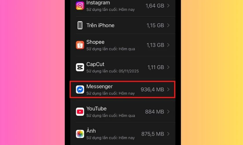 Kéo xuống chọn Messenger