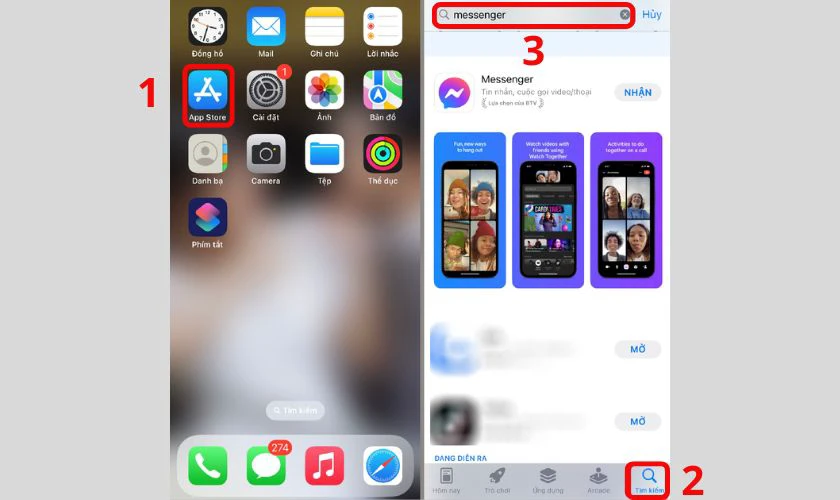 Mở App Store và tìm lại Messenger để tải và cài đặt lại