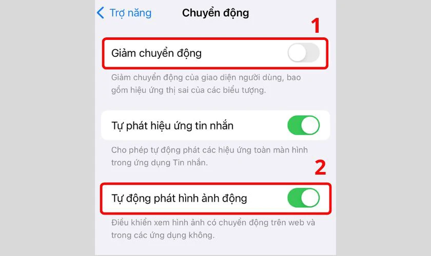 Bật tùy chọn Giảm chuyển động (Reduce Motion)