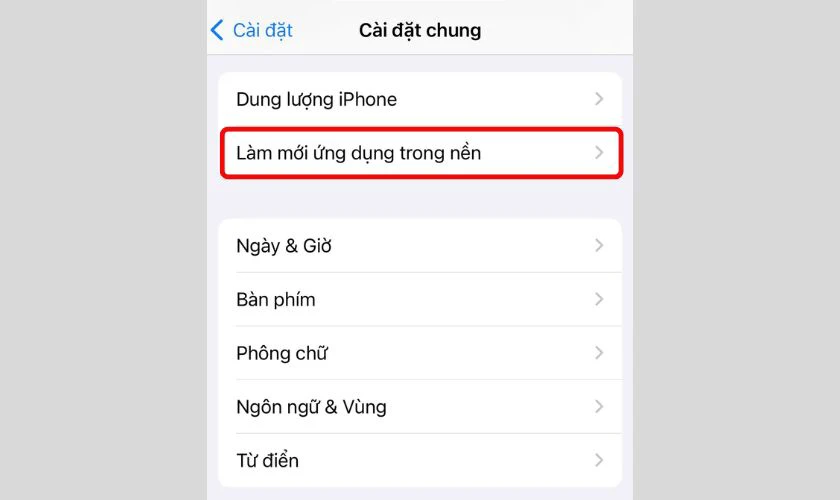 Tắt làm mới ứng dụng nền
