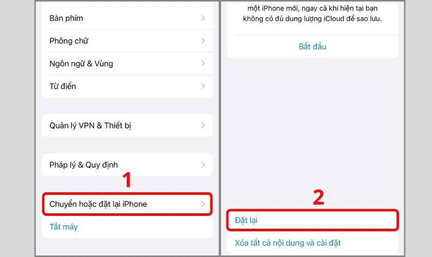 Reset cài đặt máy