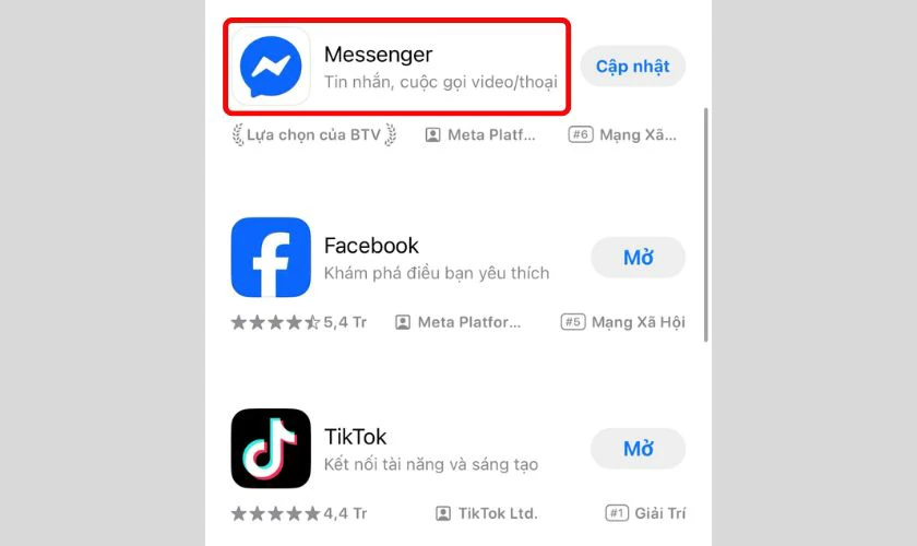 Nhấn vào biểu tượng ứng dụng Messenger