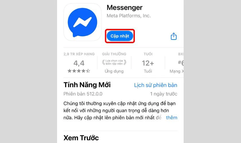 Nếu có bản mới, nhấn Cập nhật để cài đặt