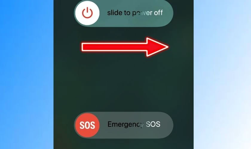Kéo sang phải để tắt máy rồi nhấn và giữ nút tương tự một lần nữa để bật lên