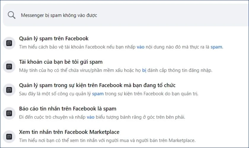 Nhấn chọn vào những mục mà bạn mong muốn được trợ giúp từ Facebook và làm theo hướng dẫn