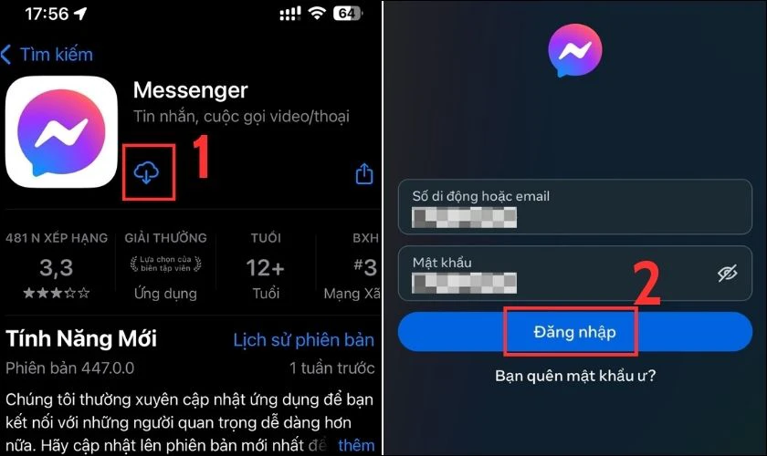 Nhấn biểu tượng tải xuống để tải lại ứng dụng Messenger cho thiết bị