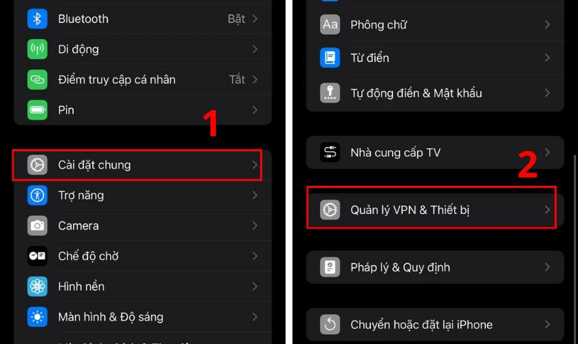 Chọn Cài đặt chung, chọn mục Quản lý thiết bị