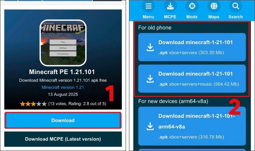 Chọn Tải xuống (Download) và chọn phiên bản phù hợp