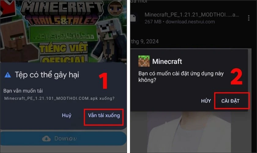 Chọn Vẫn tải xuống để xác nhận