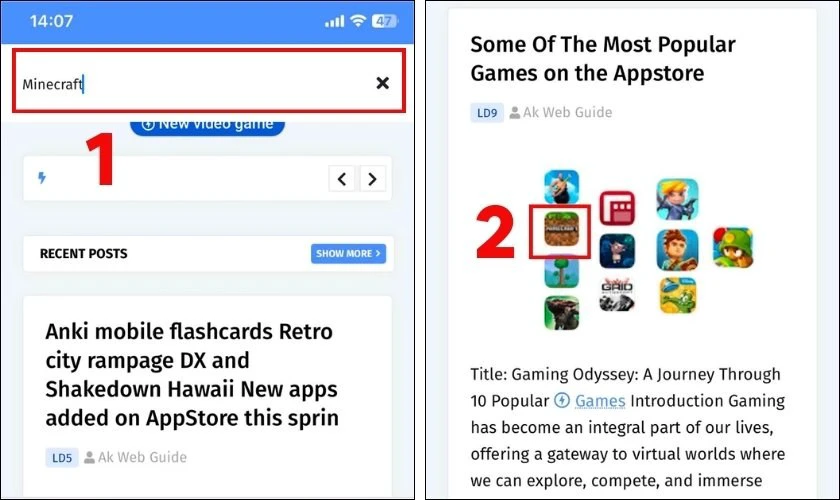 Gõ Minecraft vào ô tìm kiếm