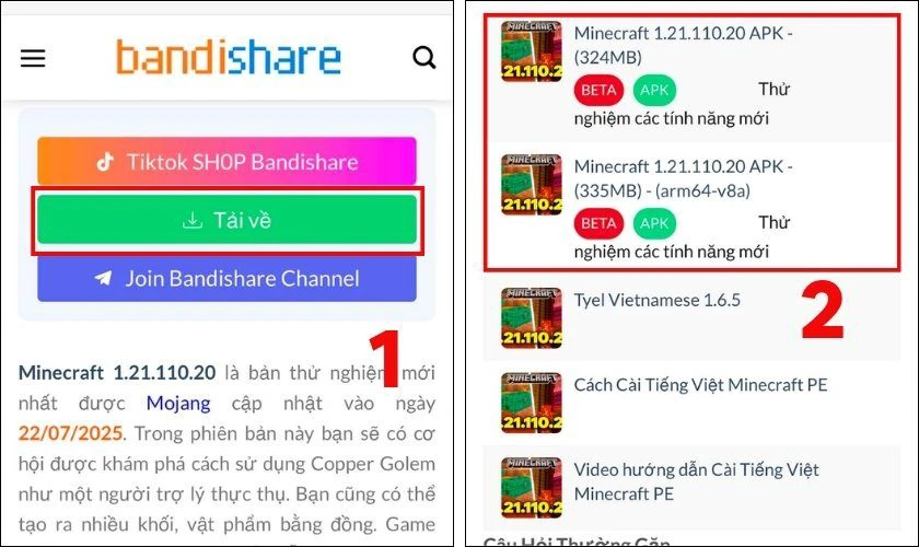 Chọn phiên bản tương thích với thiết bị