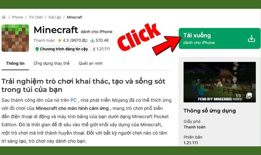 Cách tải Minecraft 1.21.111 APK Tiếng Việt miễn phí iOS