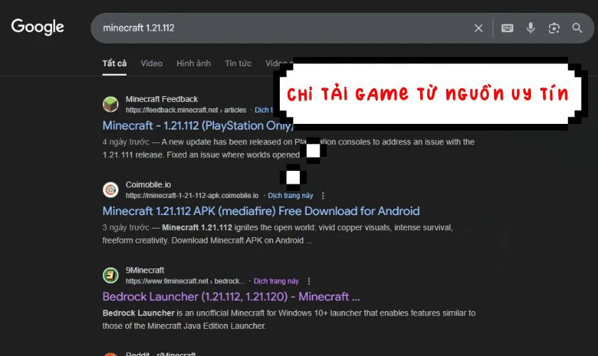 Chỉ tải từ nguồn uy tín hoặc trang chính thức của Mojang