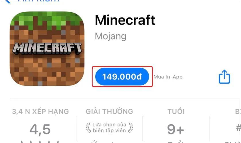 Chọn Minecraft từ Mojang, nhấn Mua (Buy) hoặc Tải xuống (Download)