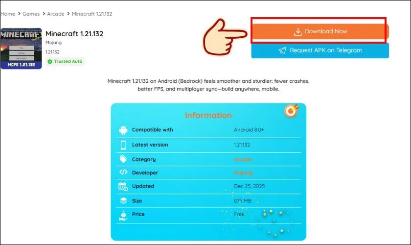 Cách tải Minecraft 1.21.132 tiếng Việt trên Android