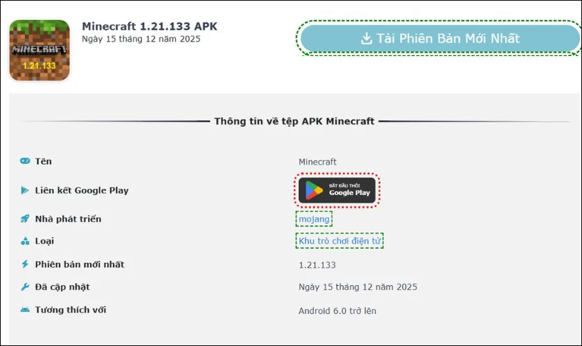Cách Tải Minecraft 1.21.133 Tiếng Việt Trên Android