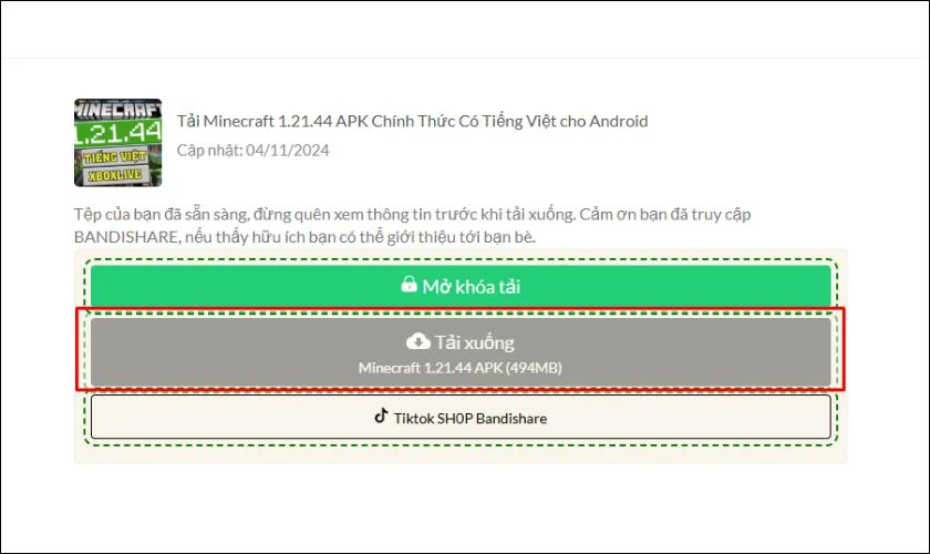 Cách tải Minecraft 1.21.44 APK tiếng Việt miễn phí trên máy tính