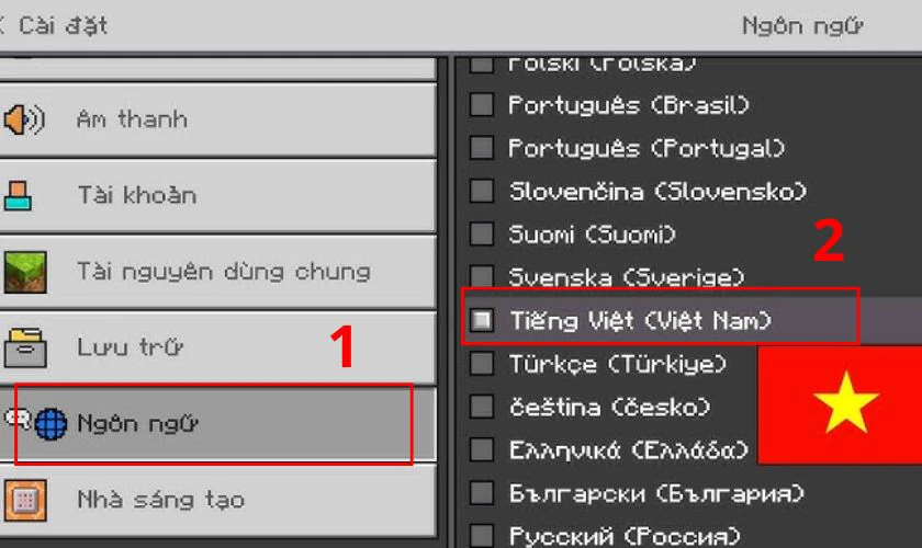 Vào Settings, chọn mục Language, chọn Tiếng Việt