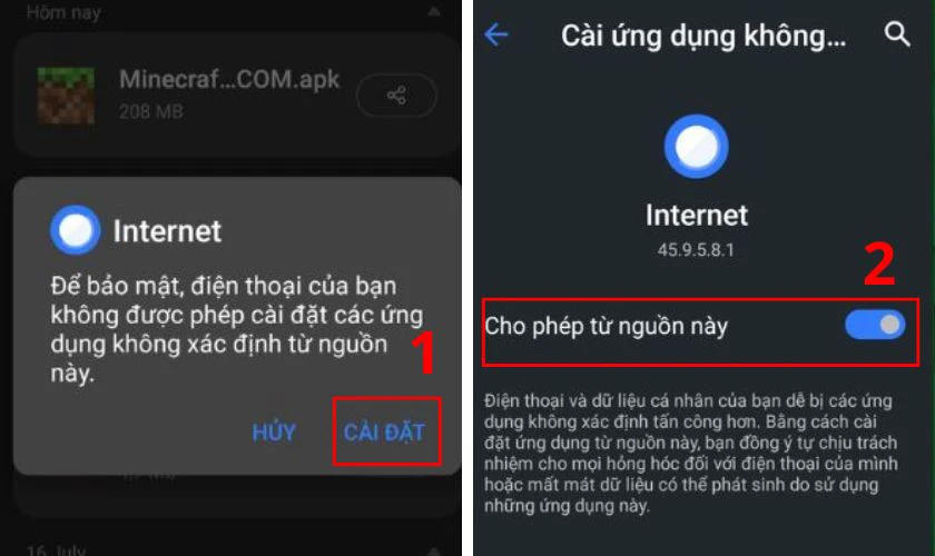Truy cập Cài đặt, chọn Bảo mật, bật “Cho phép cài ứng dụng không rõ nguồn gốc”