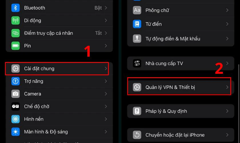 Vào Cài đặt, chọn Cài đặt chung. Chọn Quản lý thiết bị