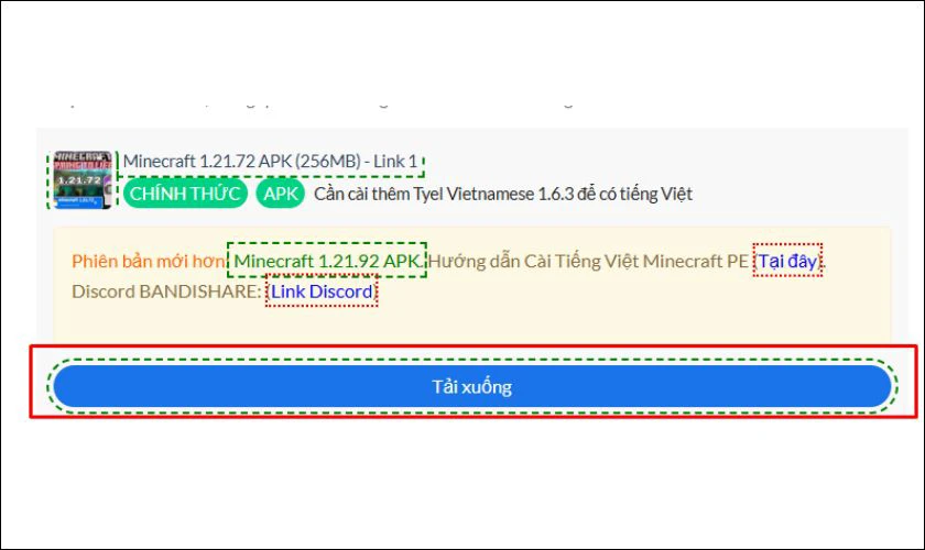 Truy cập vào trang web uy tín để tải file Minecraft 1.21.72 APK tiếng Việt