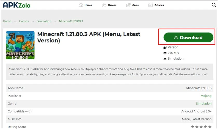 Mở giả lập, truy cập trình duyệt bên trong và tìm kiếm “Minecraft 1.21.80.3 APK tiếng Việt”
