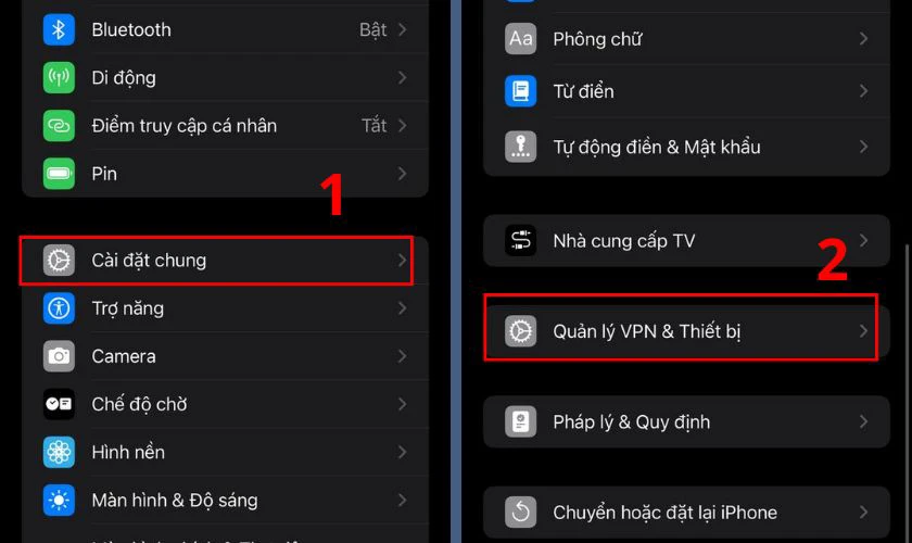 Truy cập Cài đặt, chọn Cài đặt chung, chọn Quản lý thiết bị