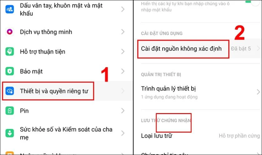 Bước 2: Cho phép cài đặt từ nguồn không xác định