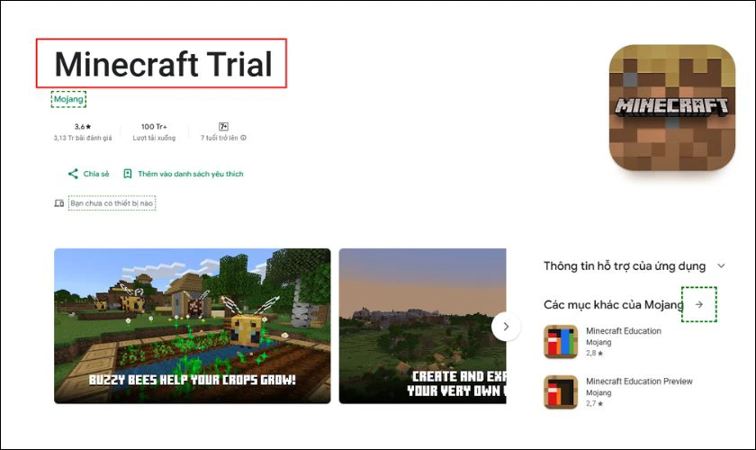 Tìm kiếm “Minecraft Trial” trên CH Play