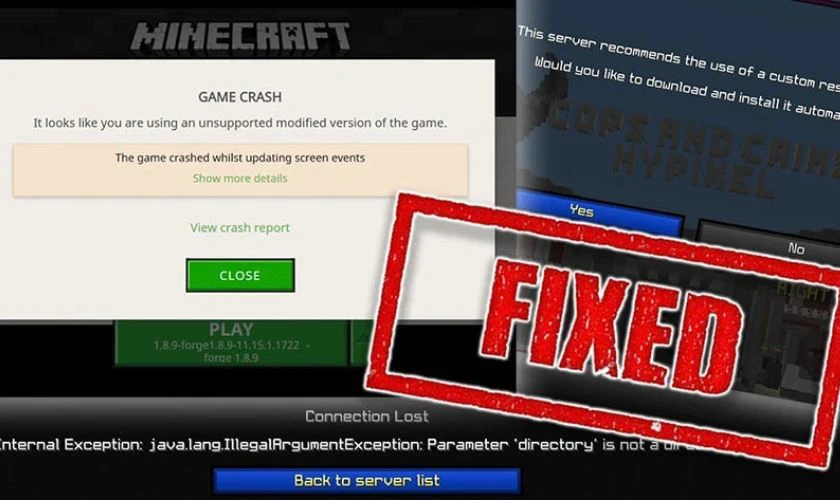 Khắc phục lỗi crash game khi vào thế giới mới