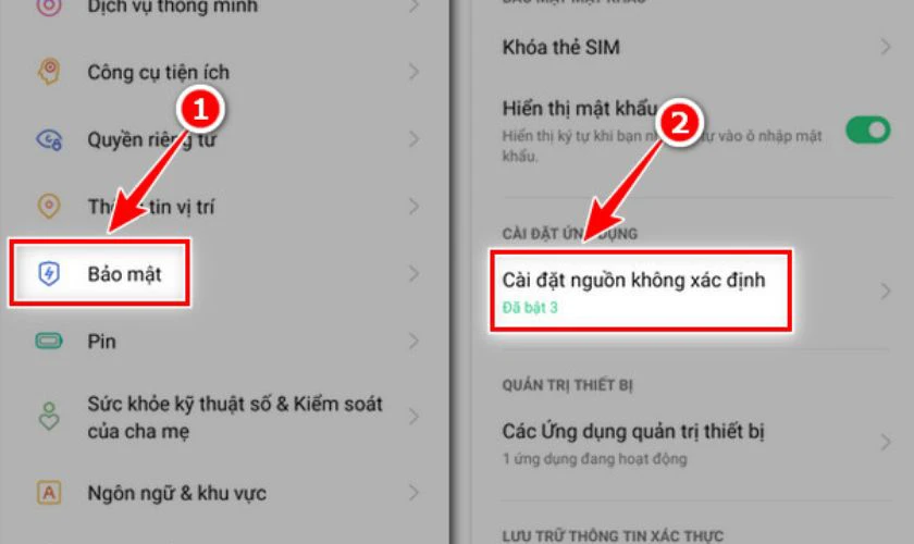 Cho phép Cài đặt ứng dụng không rõ nguồn gốc (nếu tải qua file APK)