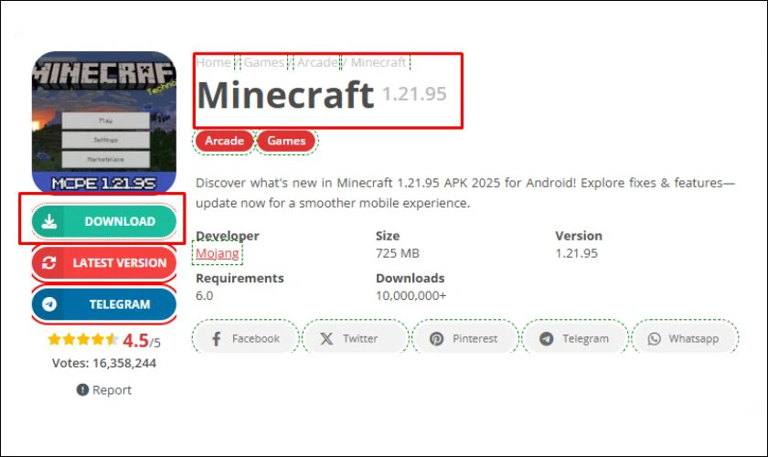 Tải file Minecraft 1.21.95 APK từ nguồn uy tín