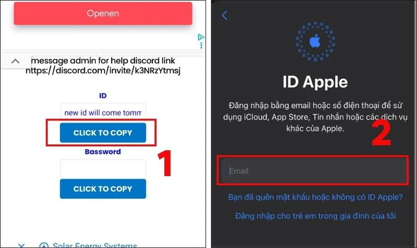 Kéo xuống, nhấn CLICK TO COPY để lấy ID