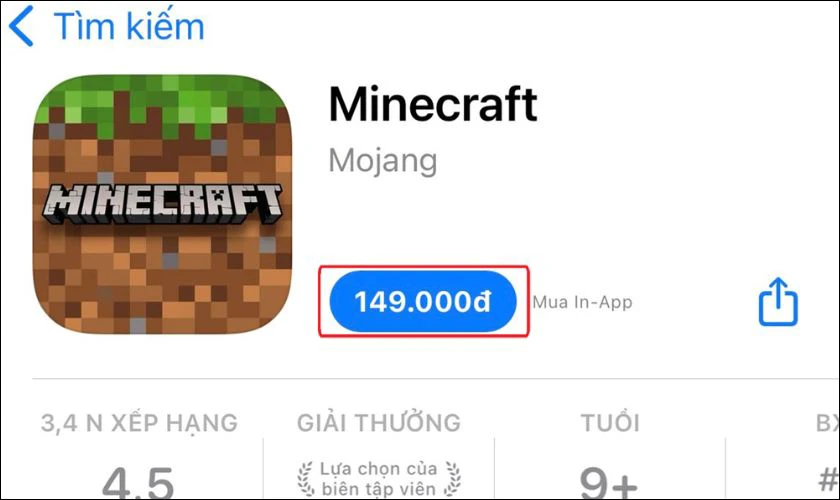 Chọn ứng dụng Minecraft chính chủ từ Mojang, nhấn Mua (Buy)