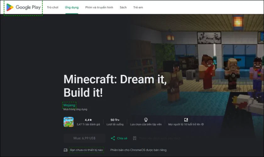 Chọn ứng dụng Minecraft chính chủ do Mojang Studios phát hành