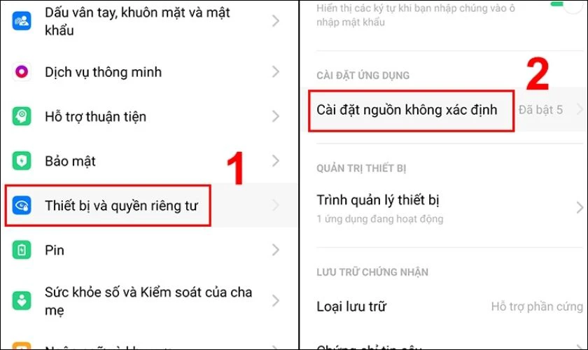 Cho phép cài đặt từ nguồn không xác định
