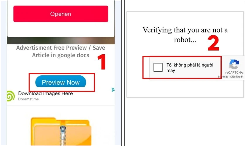 Nhấn Preview now sau đó, xác nhận Tôi không phải người máy