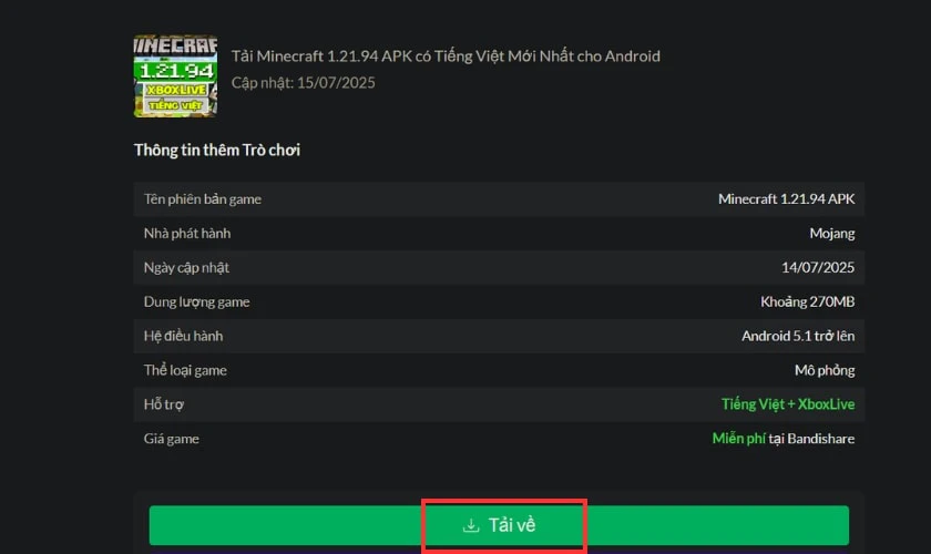 Cách tải Minecraft PE tiếng Việt Android