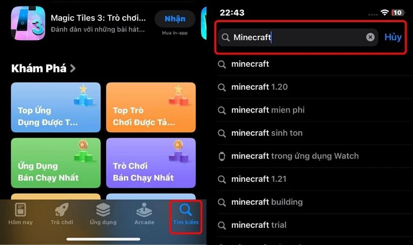 Tìm Minecraft trên App Store